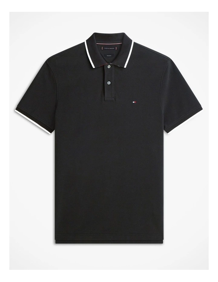 Regular Fit Tipped Pique Polo Shirt in Black image 6