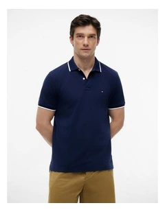 Regular Fit Tipped Pique Polo Shirt in Blue