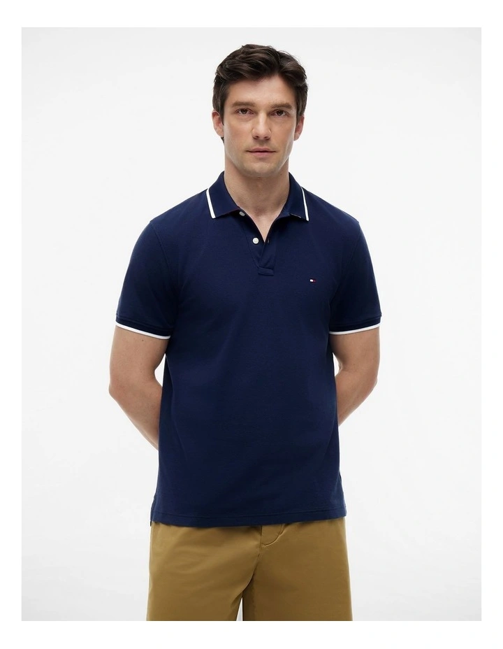 Regular Fit Tipped Pique Polo Shirt in Blue image 1