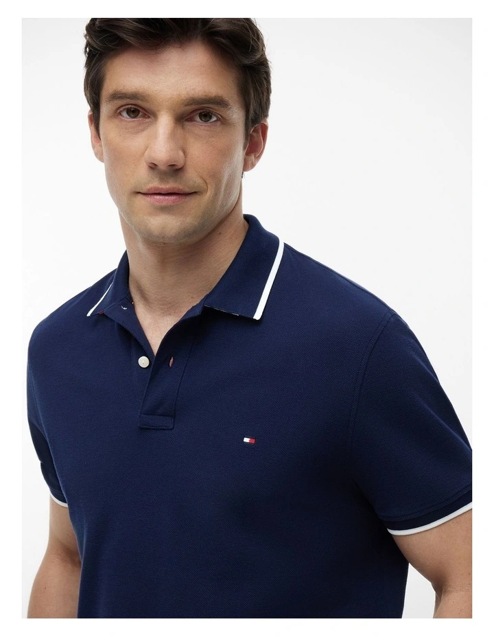 Regular Fit Tipped Pique Polo Shirt in Blue image 2