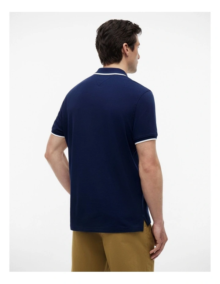 Regular Fit Tipped Pique Polo Shirt in Blue image 3