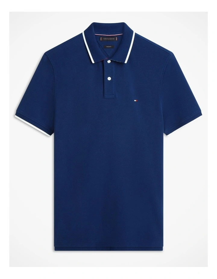 Regular Fit Tipped Pique Polo Shirt in Blue image 6
