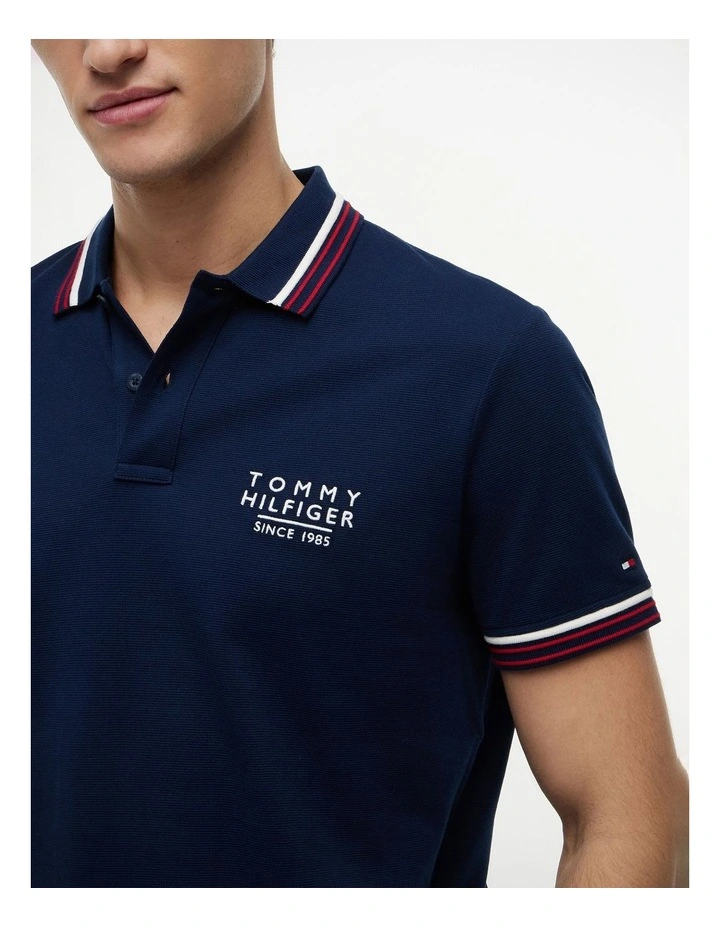 Trim Detail Polo Shirt in Blue image 3