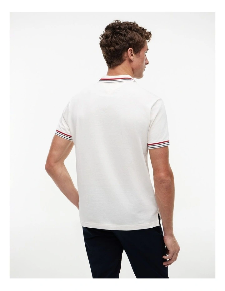Trim Detail Polo Shirt in White image 2