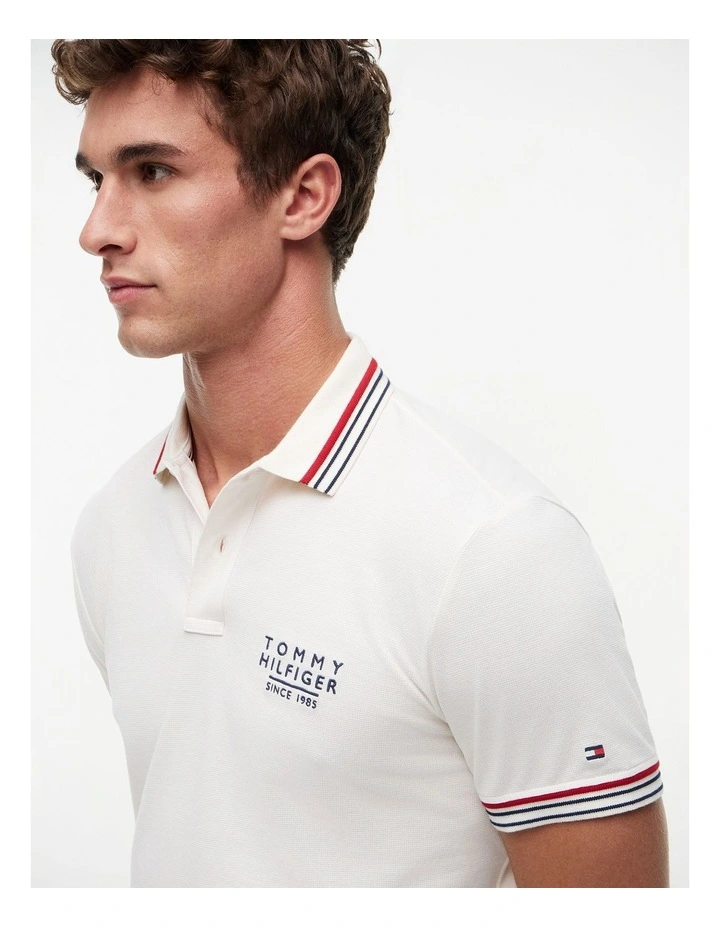 Trim Detail Polo Shirt in White image 3