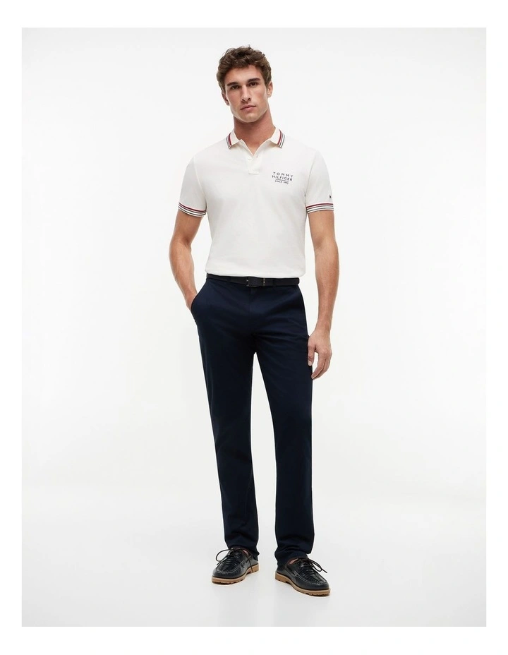 Trim Detail Polo Shirt in White image 4