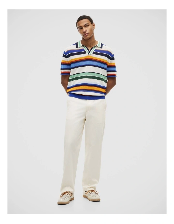 Relaxed Fit Multicolour Stripe Polo Shirt in Blue image 3