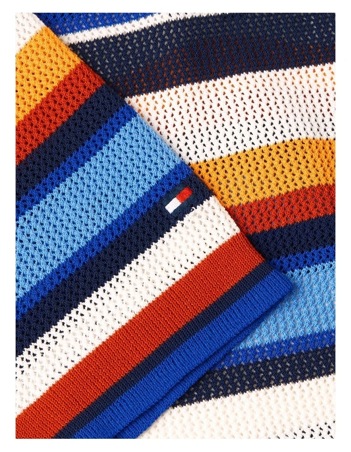 Relaxed Fit Multicolour Stripe Polo Shirt in Blue image 5