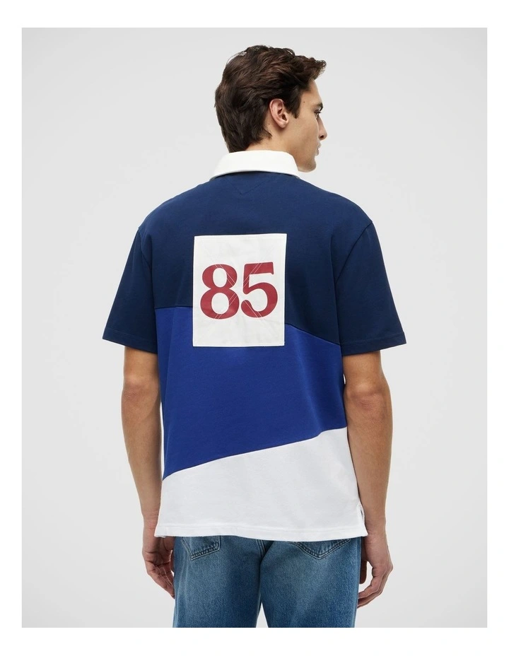 Relaxed Fit Back Logo Colour-Blocked Polo Shirt in Navy image 2