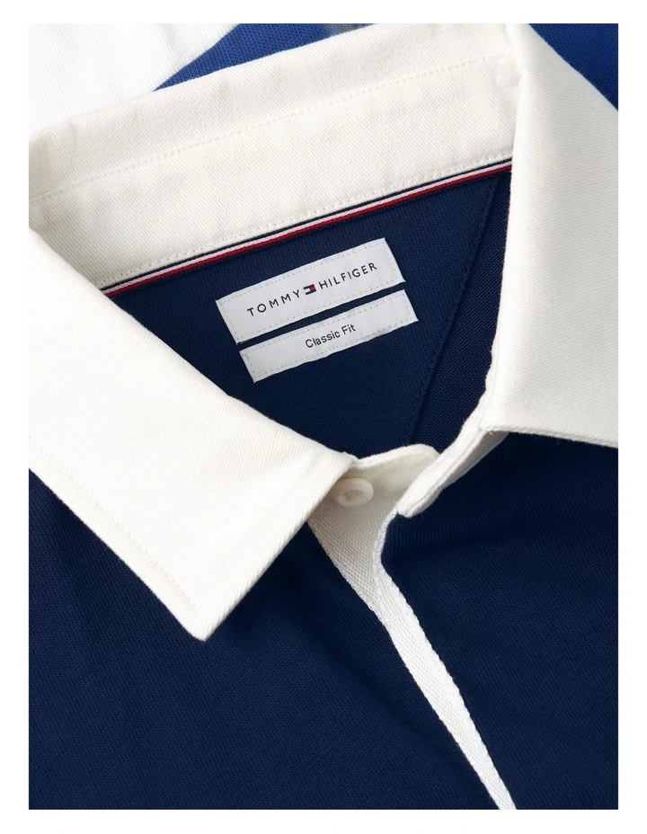 Relaxed Fit Back Logo Colour-Blocked Polo Shirt in Navy image 5