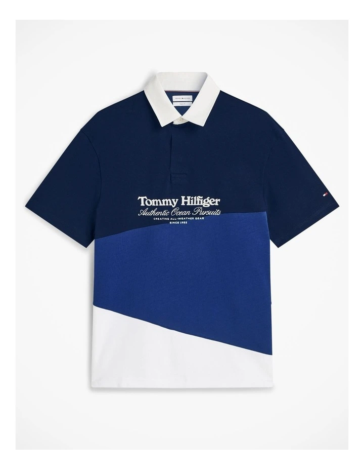 Relaxed Fit Back Logo Colour-Blocked Polo Shirt in Navy image 6