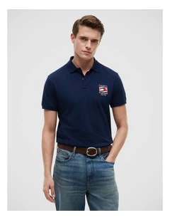 Flag Graphic Polo Shirt in Navy