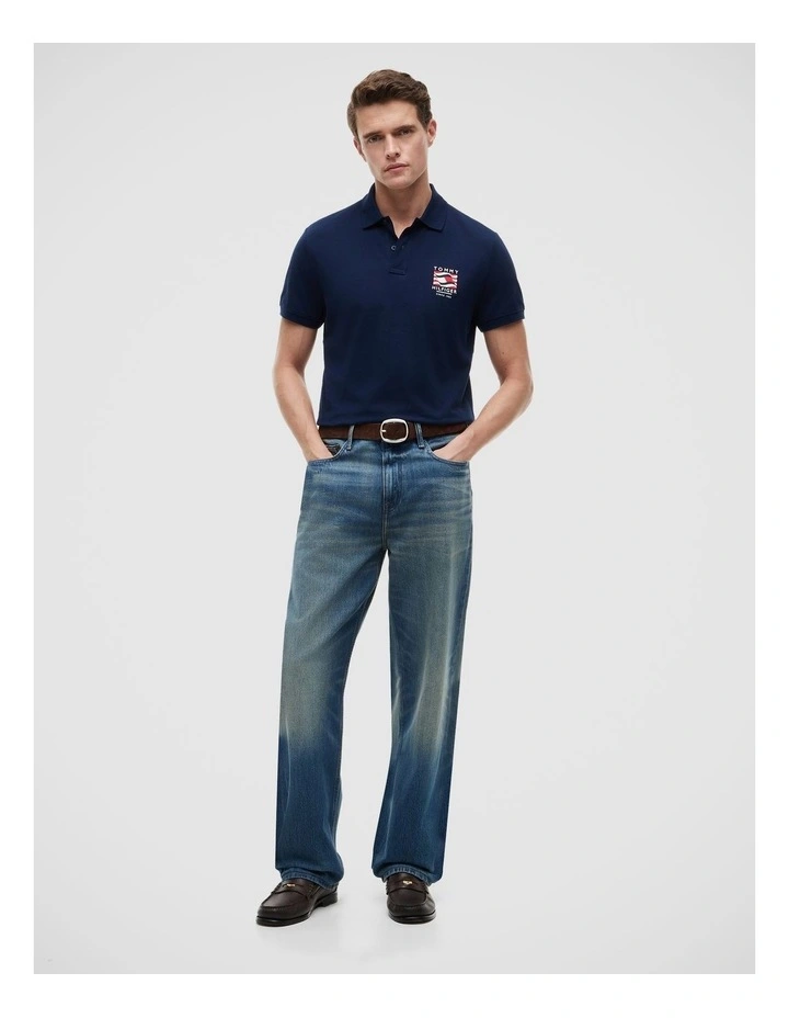 Flag Graphic Polo Shirt in Navy image 3