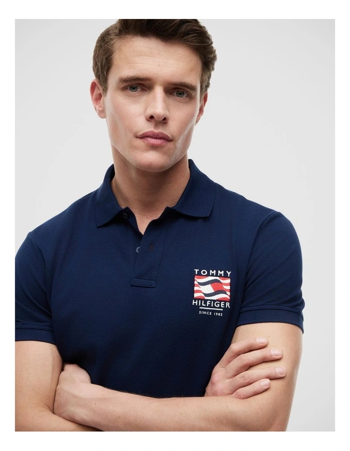 Flag Graphic Polo Shirt in Navy image 4