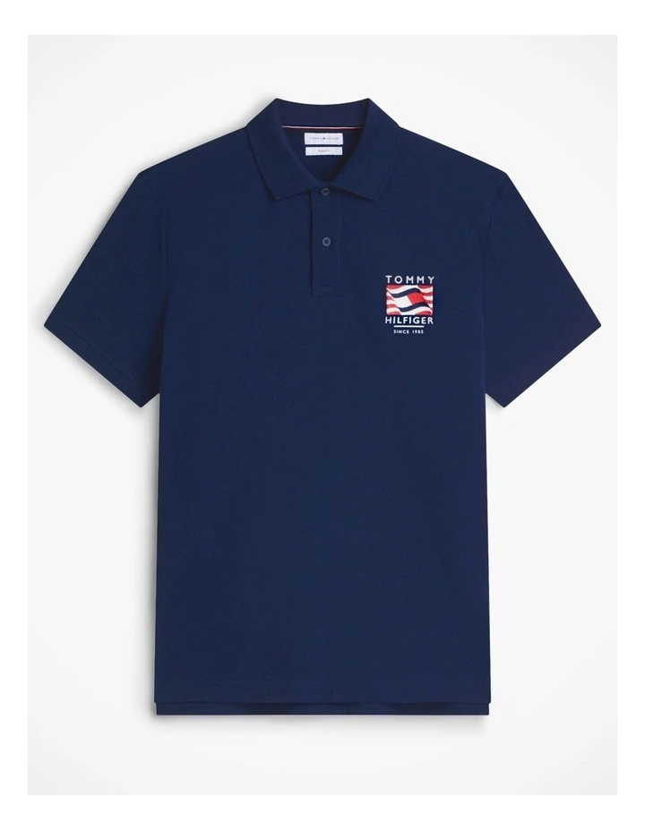 Flag Graphic Polo Shirt in Navy image 6