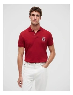 Flag Graphic Polo Shirt in Red