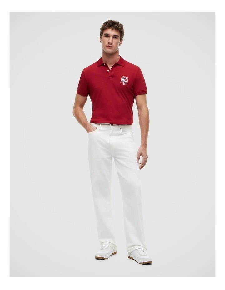 Flag Graphic Polo Shirt in Red image 3
