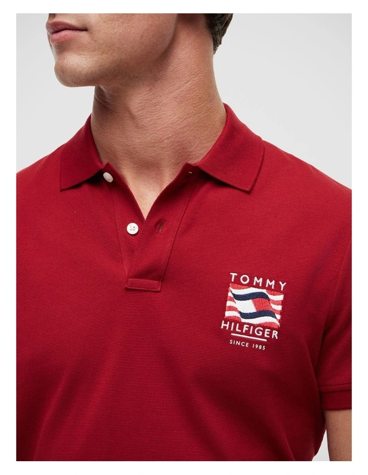 Flag Graphic Polo Shirt in Red image 4