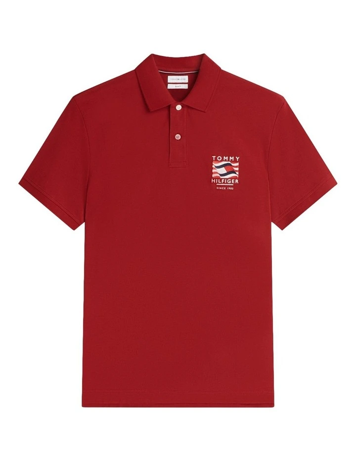 Flag Graphic Polo Shirt in Red image 6