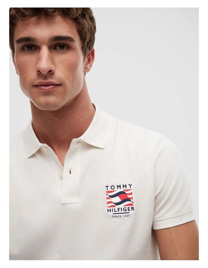 Flag Graphic Polo Shirt in White image 4