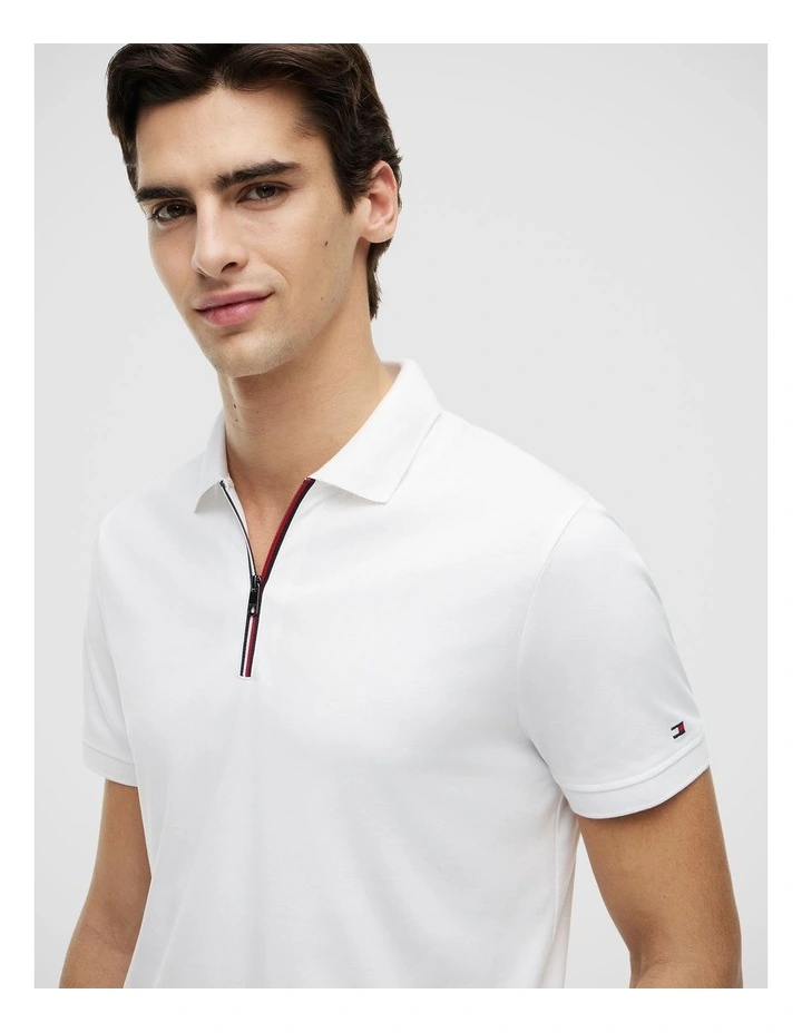 Regular Fit Fluid Cotton Polo Shirt in White image 4