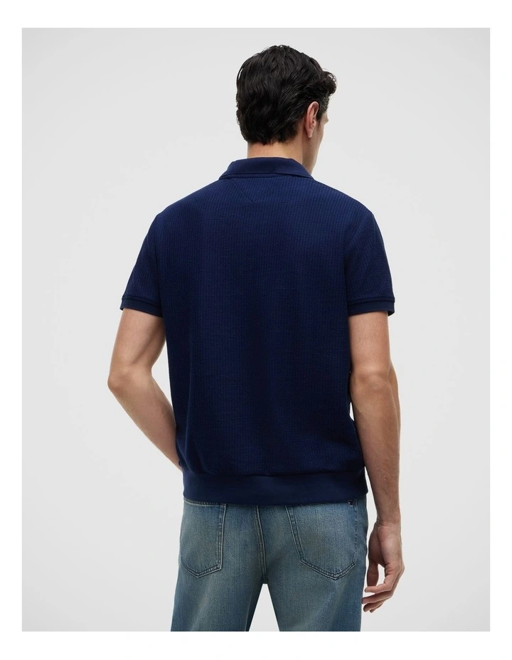 Regular Fit Jacquard Polo Shirt in Navy image 2