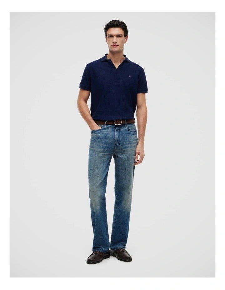 Regular Fit Jacquard Polo Shirt in Navy image 3