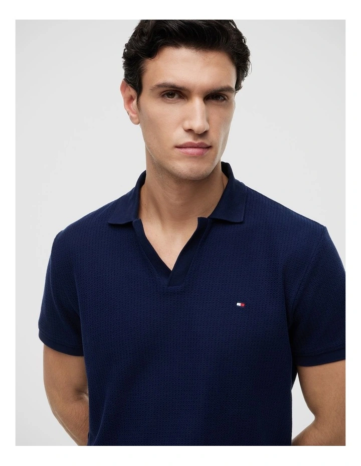 Regular Fit Jacquard Polo Shirt in Navy image 4