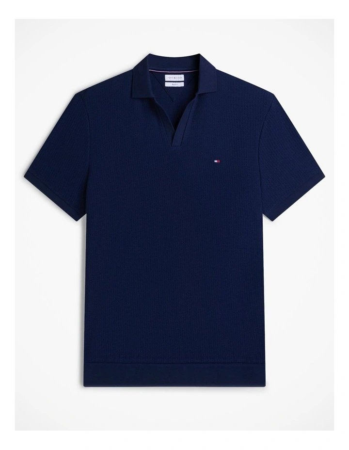 Regular Fit Jacquard Polo Shirt in Navy image 6