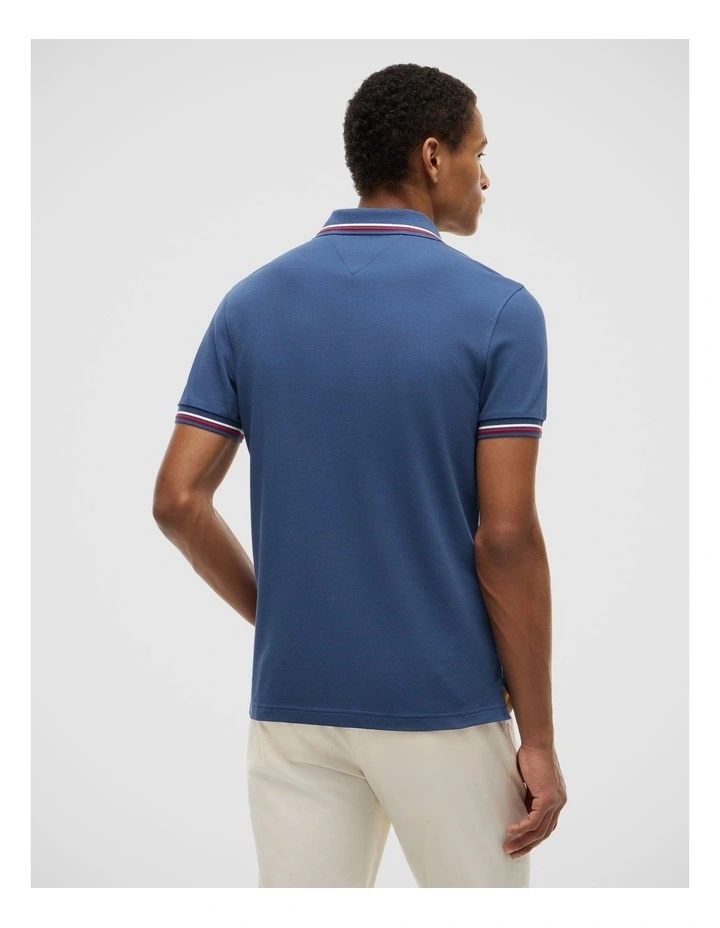 Slim Tipped Polo Shirt in Blue image 2
