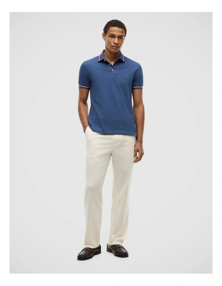 Slim Tipped Polo Shirt in Blue image 3