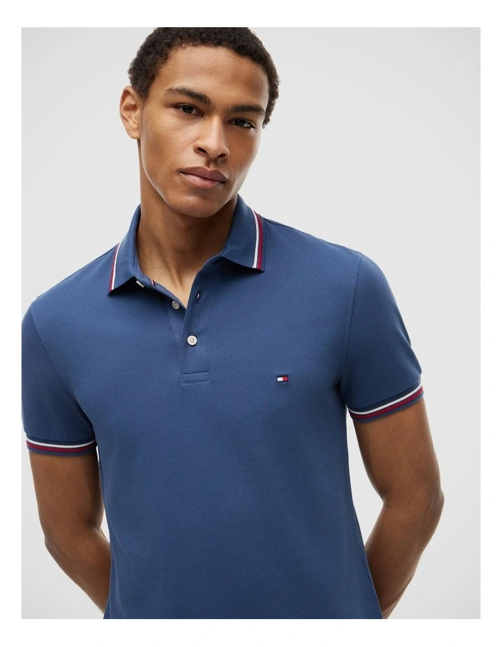 Slim Tipped Polo Shirt in Blue image 4
