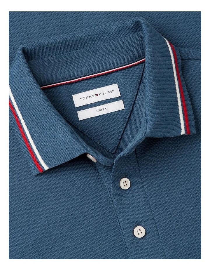 Slim Tipped Polo Shirt in Blue image 5