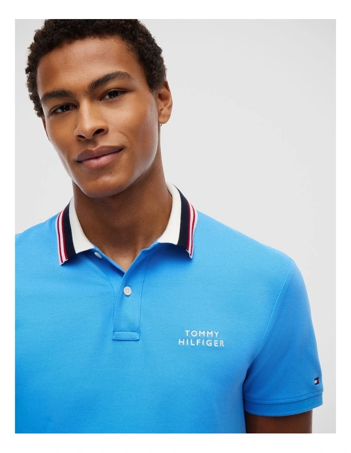 Regular Fit Tipped Collar Polo Shirt in Blue image 4