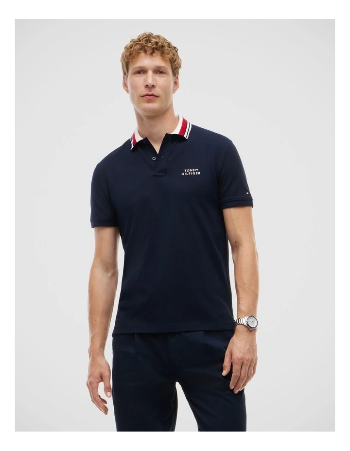 Regular Fit Tipped Collar Polo Shirt in Navy image 1