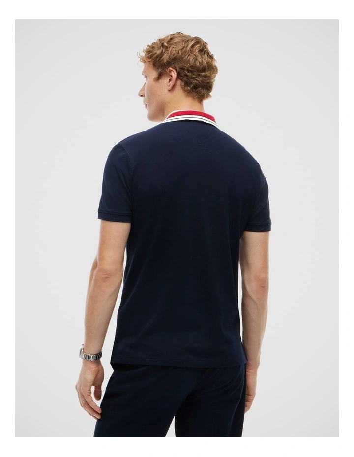 Regular Fit Tipped Collar Polo Shirt in Navy image 2