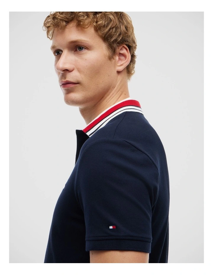 Regular Fit Tipped Collar Polo Shirt in Navy image 4