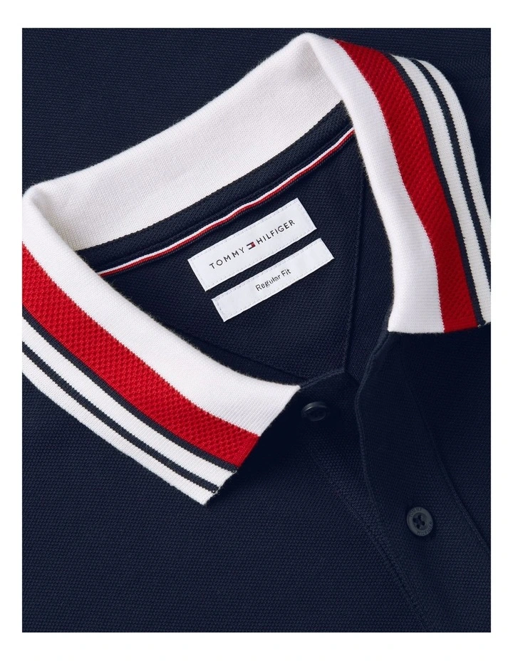 Regular Fit Tipped Collar Polo Shirt in Navy image 5