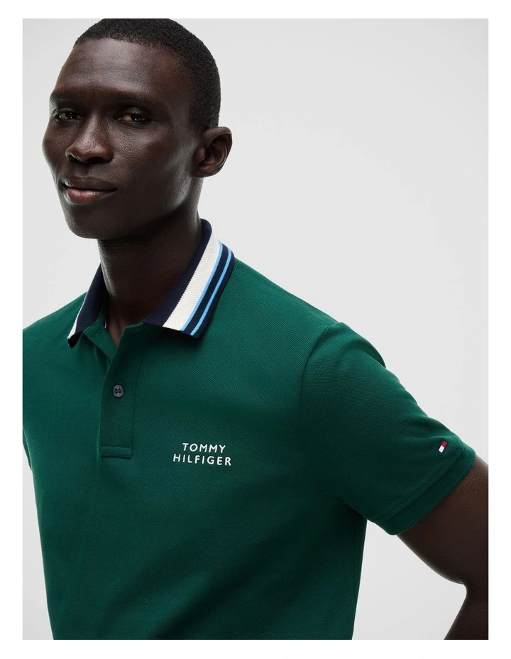 Regular Fit Tipped Collar Polo Shirt in Green image 4