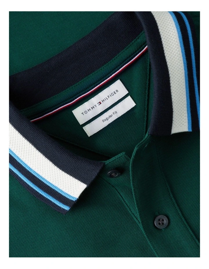 Regular Fit Tipped Collar Polo Shirt in Green image 5