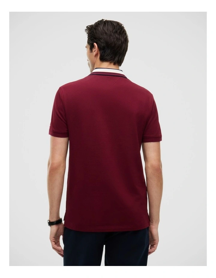 Regular Fit Tipped Collar Polo Shirt in Red image 2