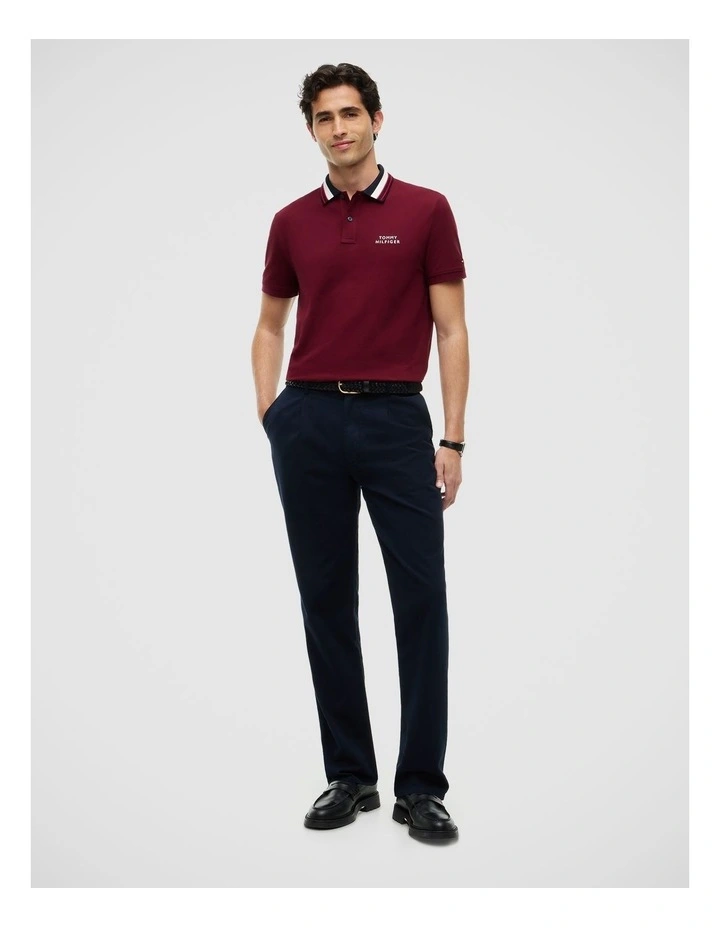 Regular Fit Tipped Collar Polo Shirt in Red image 3