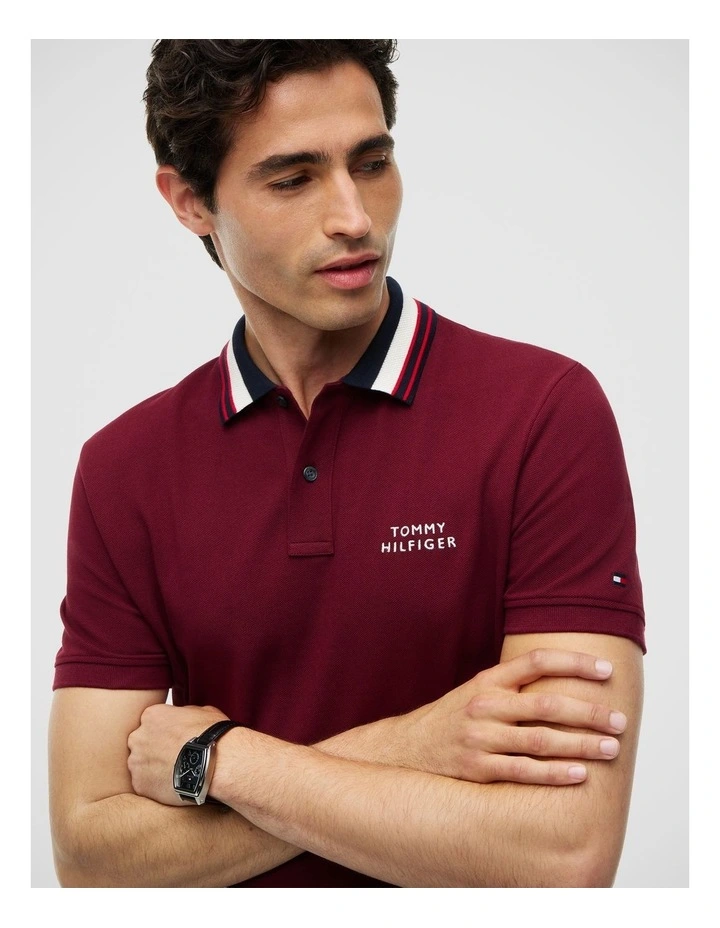 Regular Fit Tipped Collar Polo Shirt in Red image 4