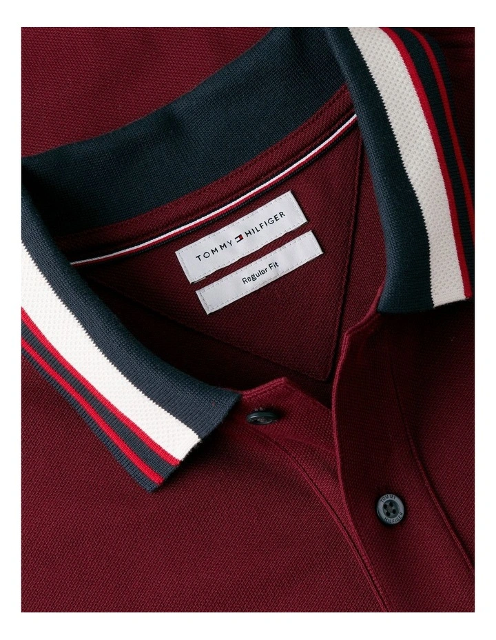 Regular Fit Tipped Collar Polo Shirt in Red image 5