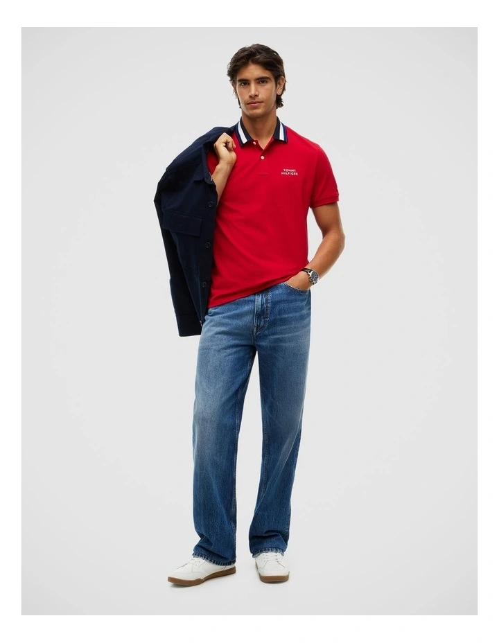 Regular Fit Tipped Collar Polo Shirt in Red image 3