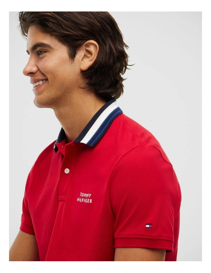 Regular Fit Tipped Collar Polo Shirt in Red image 4