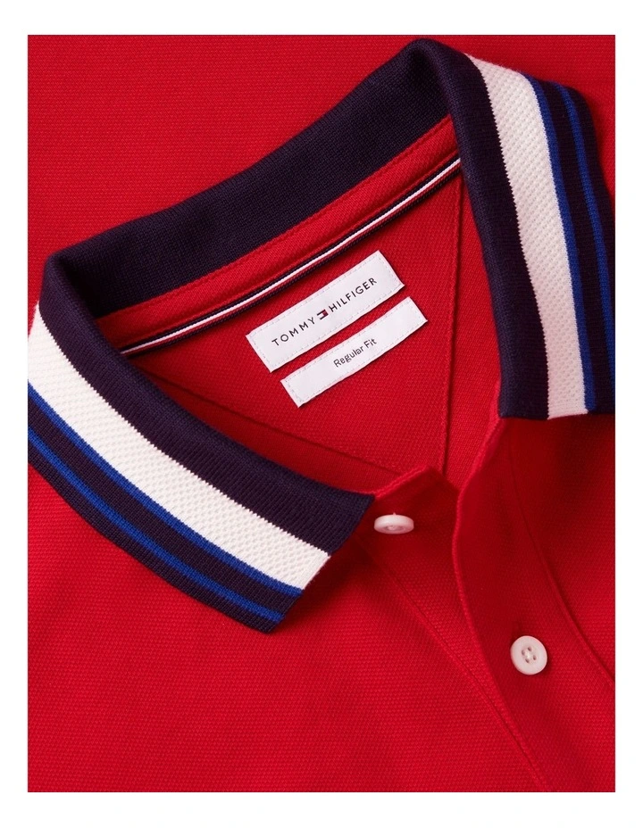 Regular Fit Tipped Collar Polo Shirt in Red image 5