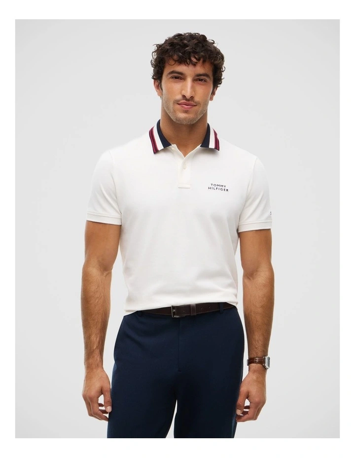 Regular Fit Tipped Collar Polo Shirt in White image 1