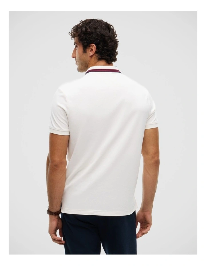 Regular Fit Tipped Collar Polo Shirt in White image 2