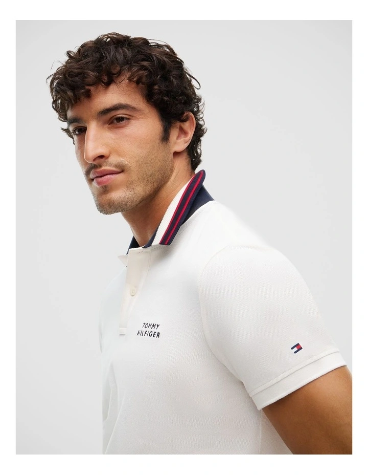 Regular Fit Tipped Collar Polo Shirt in White image 4